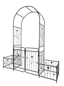 Metal Garden Arch with Gate 79.5'' Wide x 86.6'' High Climbing Plants Support Rose Arch Outdoor Black