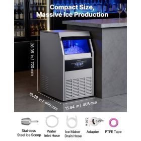 Commercial Ice Maker Machine, 130 Lbs/24h With 30 Lbs Storage Capacity, Built-in/Freestanding/Under Counter, Stainless Steel Ice Maker With LED D (Option: Black)