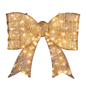 Pre-lit Outdoor Giant Bowknot Christmas Decoration, Lighted Metal Frame with 124 Warm White LED Lights (default: default title)